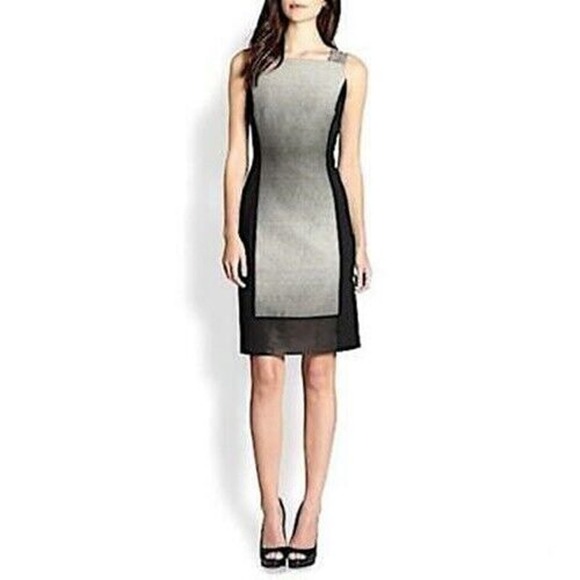 LAFAYETTE 148 Ombre Grey Black Leather Trim Color Block Black Dress Slee… - Picture 1 of 6